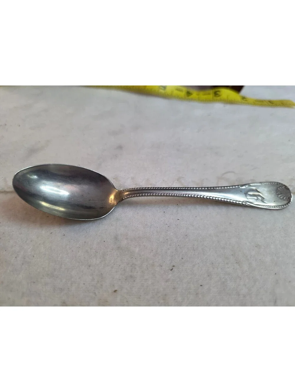 Antique 1847 Rogers Bros Silverplate Teaspoon Beaded Monogram 5.5